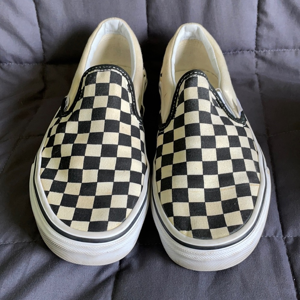 Vans black and white checkered slip ons size 7